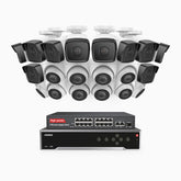 H500 - Kit de surveillance PoE 5MP à 32 canaux avec 10 caméras bullet et 10 caméras tourelle, Vision nocturne Infrarouge 2.0, Microphone intégré, Fente pour carte SD, Fonctionne avec Alexa, Switch PoE 16 ports inclus